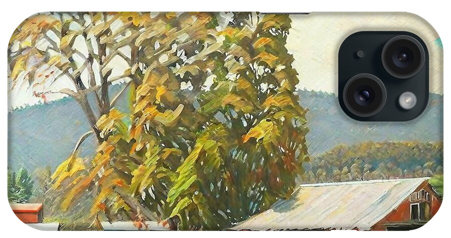 Sonoma iPhone Case featuring the painting Sunlight at the Sonoma Valley Painting sonoma tree winery california barn vinyard abstract acrylic art artistic artwork autumn background beautiful blue bright brown brush canvas color colorful by N Akkash