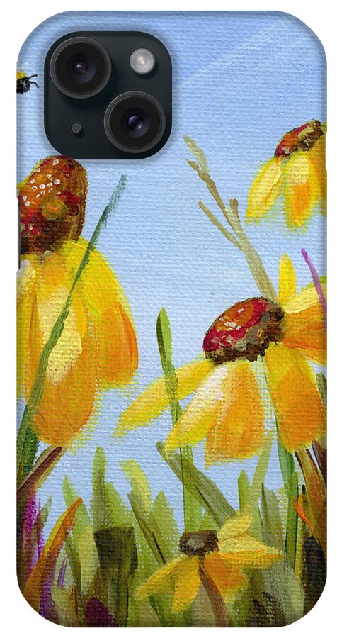 Black Eyed Susans iPhone Case featuring the painting Sunny Susans - flower painting by Annie Troe
