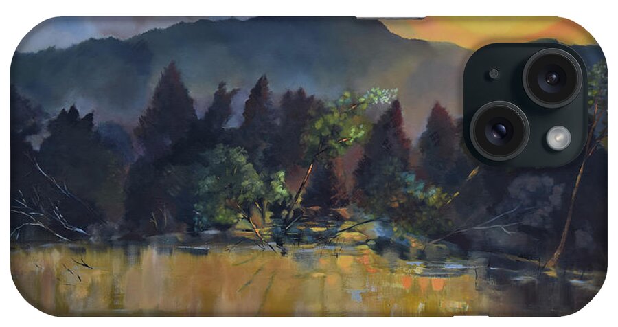 Lake iPhone Case featuring the painting Sunrise on a Misty Lake - Cherokee Lake - Tennessee by Jan Dappen