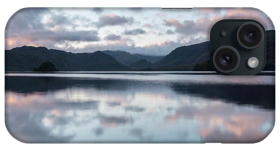 Cumbria iPhone Case featuring the photograph Sunrise reflections at Derwent Water, the Lake District, England by Sarah Howard