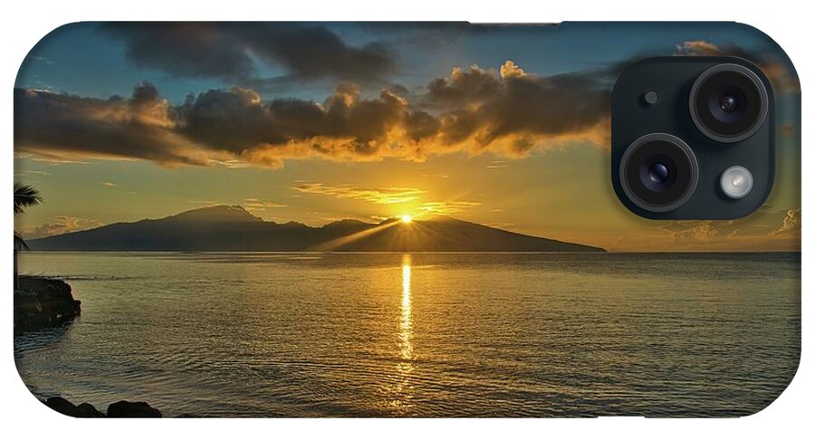 Tahitian Sunrise iPhone Case featuring the photograph Sunrise Sun Star Over Tahiti Island by Heidi Fickinger