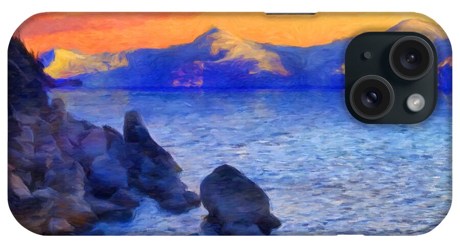 Landscape iPhone Case featuring the painting Sunset at Lake Tahoe, California by Trask Ferrero