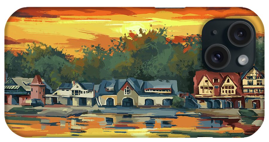 Philadelphia iPhone Case featuring the digital art Sunset In Boathouse Row by Bekim M