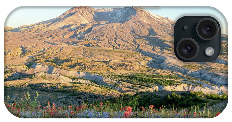 Outdoor; Hiking; Johnston Ridge; Flowers; Summer; Mountains; Craters; Mt St. Helens iPhone Case featuring the digital art Sunset in St. Helens by Michael Lee