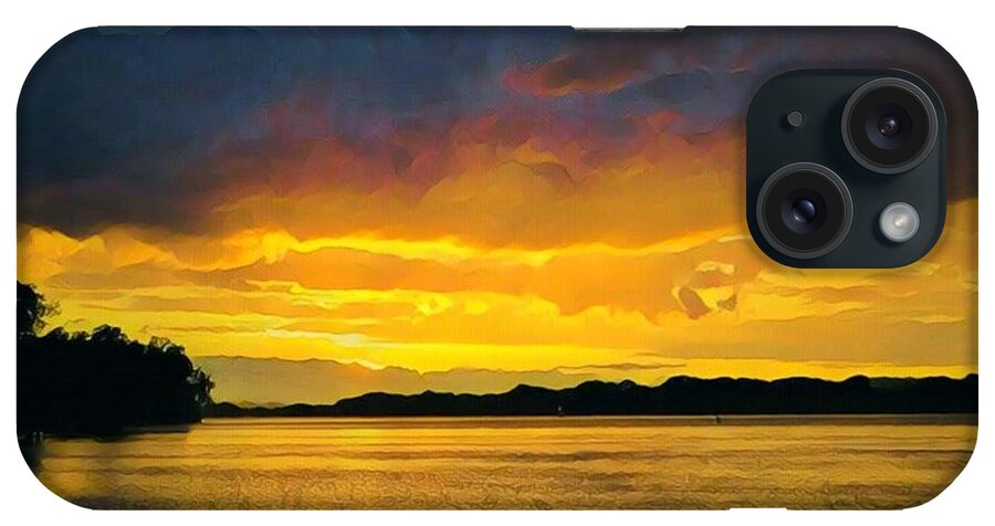 Sunset iPhone Case featuring the painting Sunset on the River by Marilyn Smith