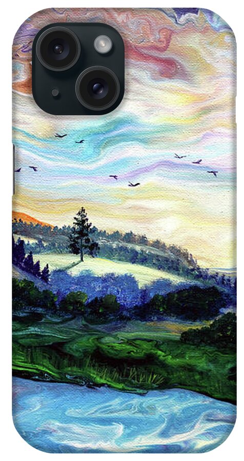 Sunset iPhone Case featuring the painting Sunset Over a Distant Tree by Laura Iverson