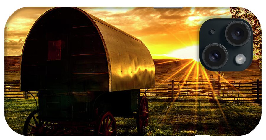 Sheep iPhone Case featuring the photograph Sunset Over Sheep Wagon by Sam Sherman
