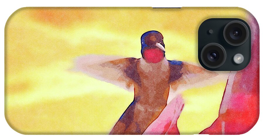 Bird iPhone Case featuring the mixed media Sunset with Hummingbird Watercolor Painting by Shelli Fitzpatrick