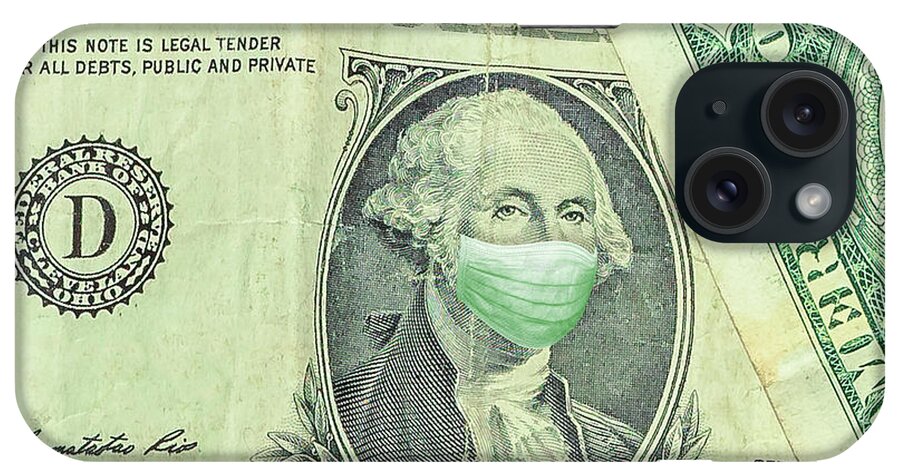 Mask iPhone Case featuring the photograph Surgical mask on George Washington one American dollar by Benny Marty