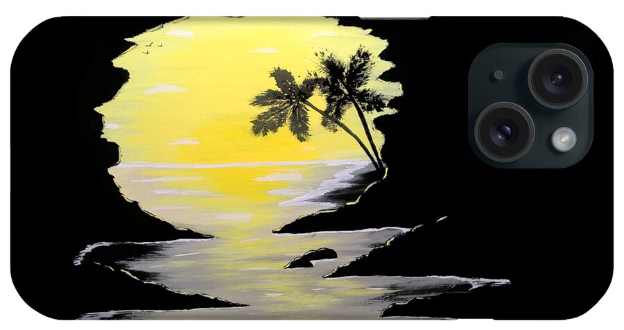 Yellow iPhone Case featuring the painting Surnise Cave by Eseret Art