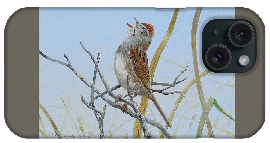 Swamp Sparrow iPhone Case featuring the painting Swamp Sparrow Singing by Barry MacKay