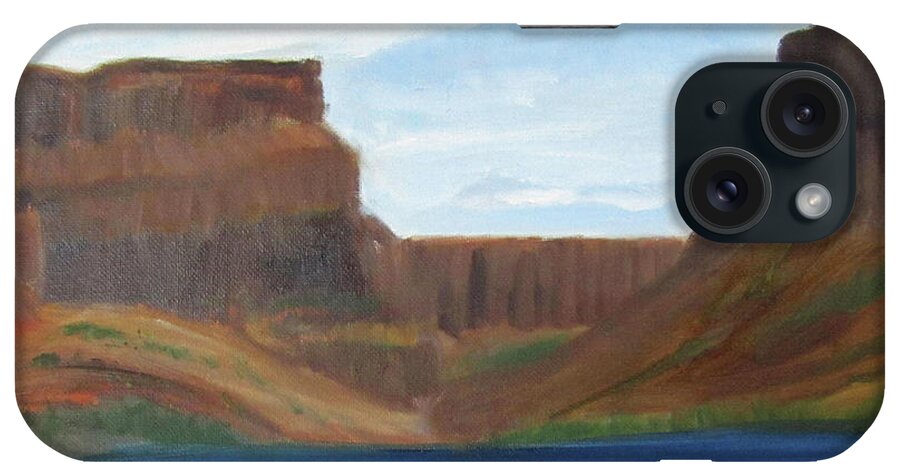 Butte iPhone 15 Case featuring the painting Swan Falls Park by Linda Feinberg