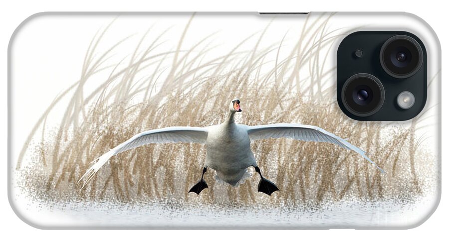 Swan iPhone Case featuring the mixed media Swan landing by Tony Mills