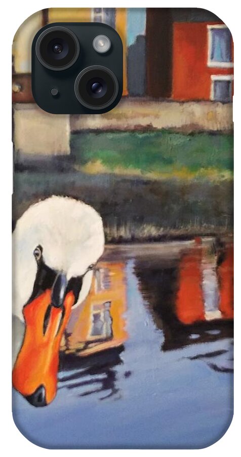 Swan iPhone Case featuring the painting Swan Photobomb by Jean Cormier