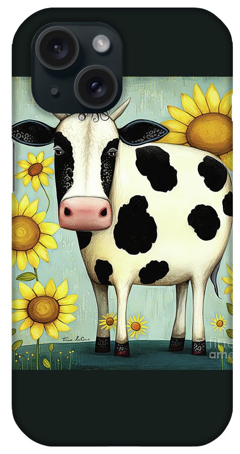 Cow iPhone Case featuring the painting Sweet Sunflower Cow by Tina LeCour