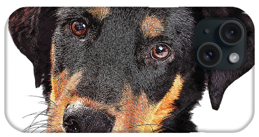 Sweetest iPhone Case featuring the painting Sweetest and Cutest, Rottweiler Puppy Dog by Custom Pet Portrait Art Studio