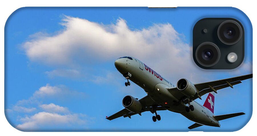 Swiss Air iPhone Case featuring the photograph Swiss Air airplane landing by Ian Middleton
