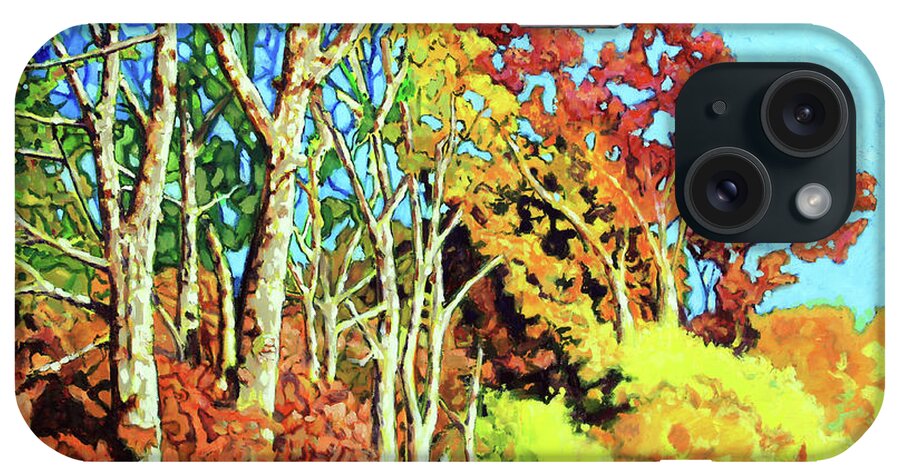 Sycamores iPhone Case featuring the painting Sycamores In Autumn by John Lautermilch