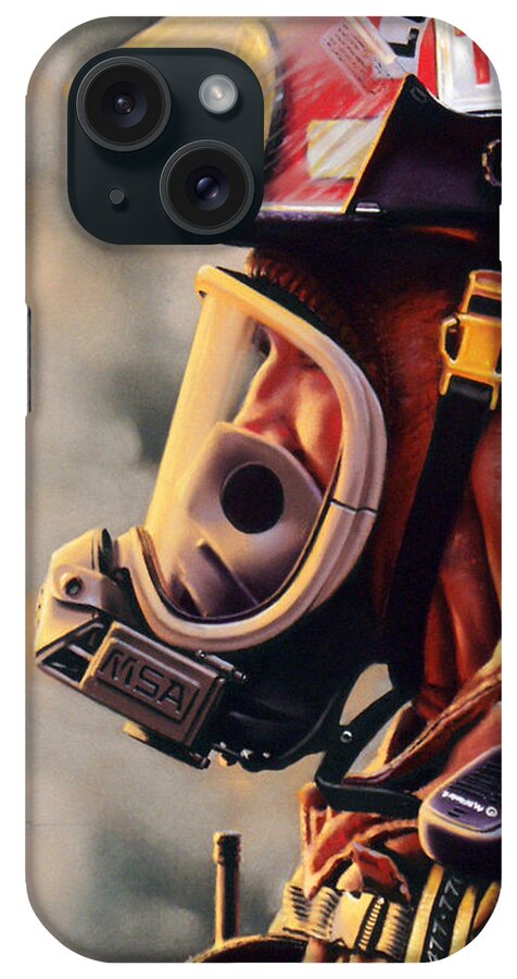 Fireman iPhone Case featuring the pastel T-132 by Dianna Ponting