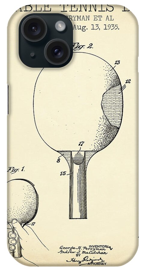 Table Tennis Bat iPhone Case featuring the digital art Table tennis bat vintage poster by Dennson Creative