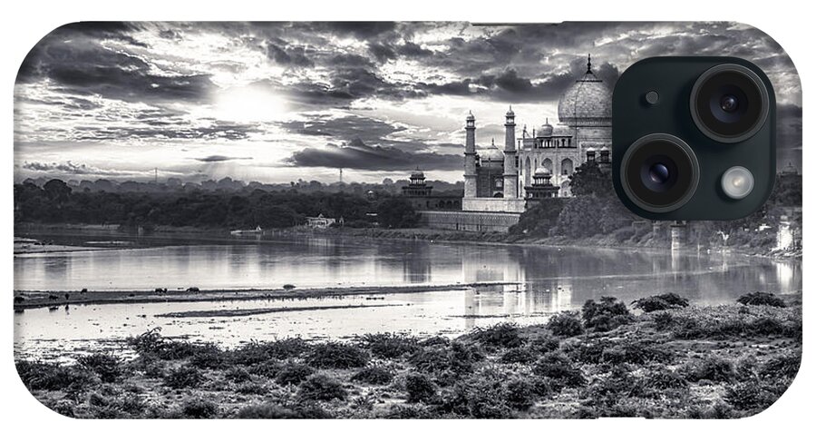 Taj Mahal iPhone Case featuring the photograph Taj Mahal From The Yamuna River - India BW by Stefano Senise
