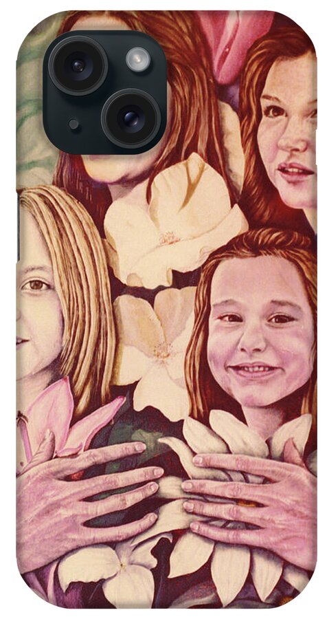 #daughters #gwen #jacky #georgette #tammala #tammy #wynette #1976 #jupiter #florida #commissioned #junepaulinezent #bytammy #wynette iPhone Case featuring the painting Tammy Wynette's Daughters In Her Hands by June Pauline Zent