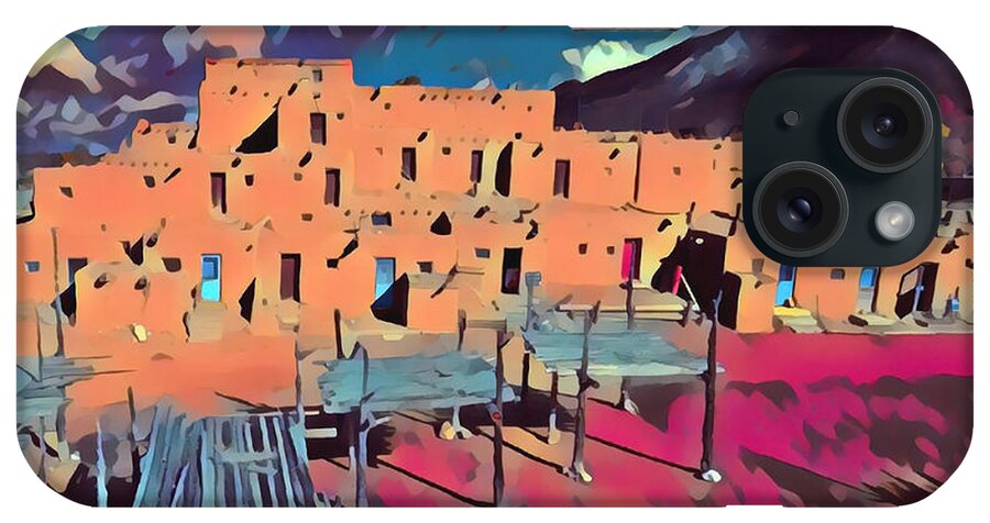 Native American iPhone Case featuring the digital art Taos Pueblo Sunset by Aerial Santa Fe