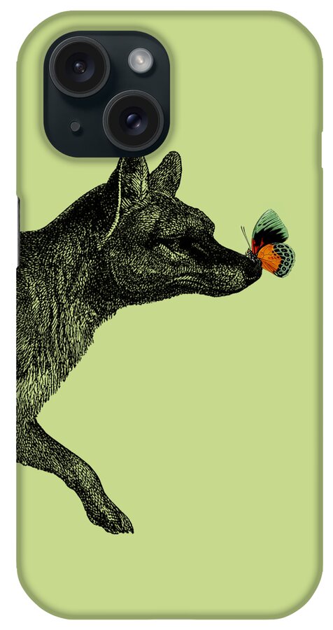 Tasmanian iPhone Case featuring the digital art Tasmanian tiger with butterfly by Madame Memento