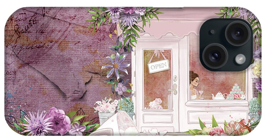 Nickyjameson iPhone Case featuring the mixed media Tea Shop Times by Nicky Jameson