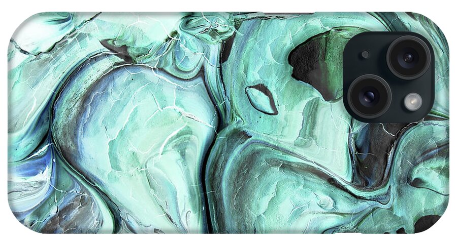  iPhone Case featuring the painting Teal Blue Swirl Textured Decorative Art III by Irina Sztukowski