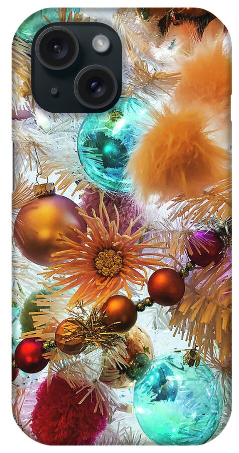 Ornament iPhone Case featuring the digital art Teal, Red and Gold Christmas Ornaments by Sherrie Triest