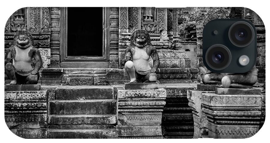 Cambodia iPhone Case featuring the photograph Temple of Cambodia Black White by Chuck Kuhn