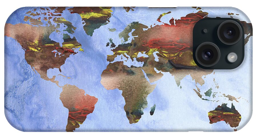 World iPhone Case featuring the painting Terra Incognita Blue Waters World Map Watercolor by Irina Sztukowski