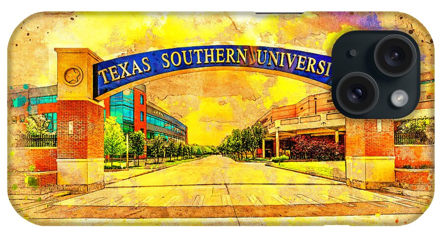 Texas Southern University iPhone Case featuring the digital art Texas Southern University in Houston, Texas - digital painting by Nicko Prints