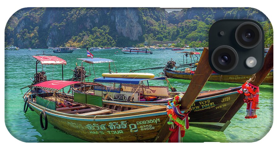 Amazing iPhone Case featuring the photograph Thailand Long Boats in Phi Phi Islands by Scott McGuire