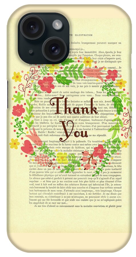 Thank You iPhone Case featuring the digital art Thank you flower wreath drawing by Madame Memento