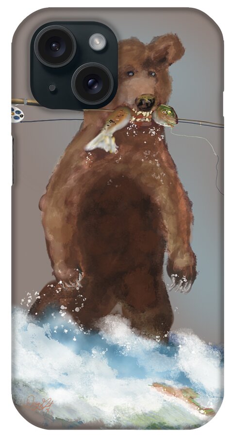 Bear iPhone Case featuring the digital art That Bear Took my Fly Rod by Doug Gist