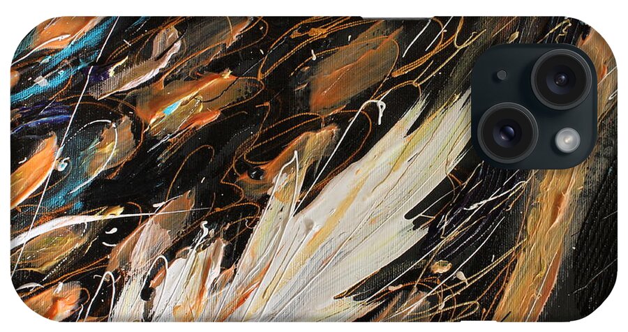 Black Background iPhone Case featuring the painting The Angel Wings #16. The inner light. Fragment 1 by Elena Kotliarker