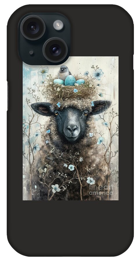 Sheep iPhone Case featuring the painting The Black Sheep And The Bird by Tina LeCour