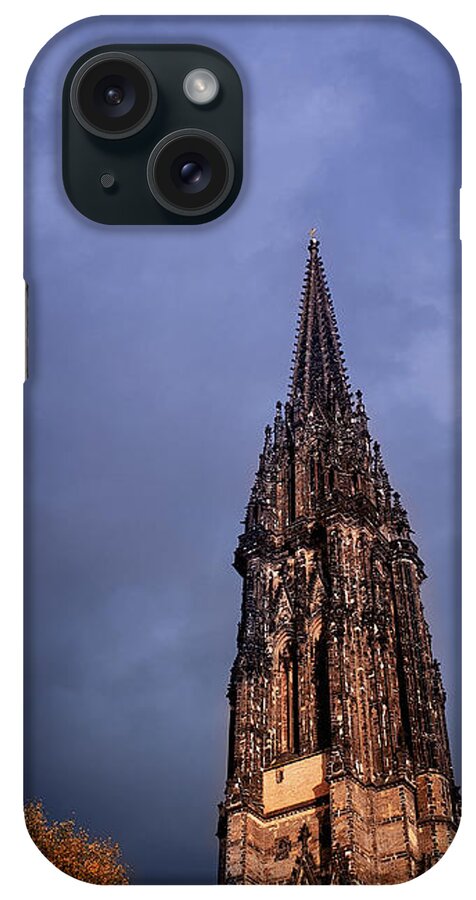 Church iPhone Case featuring the photograph The burned spire of St. Nicholas church in Hamburg by Mendelex Photography