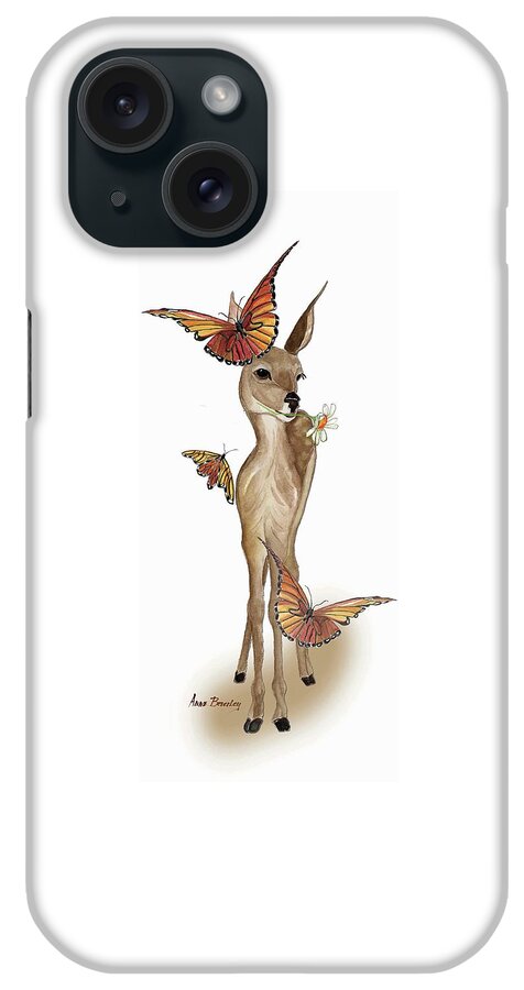 Butterflies Deer Daisy Fantasy iPhone Case featuring the painting The Butterfly Whisperer by Anne Beverley-Stamps