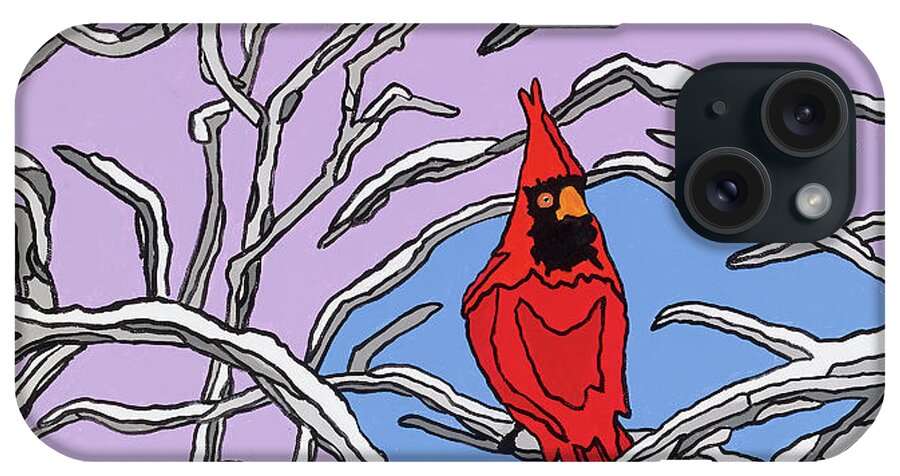 Cardinal Bird Perch Snow Winter iPhone Case featuring the painting The Cardinal by Mike Stanko