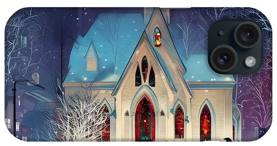 Digital Snow Winter Church iPhone Case featuring the digital art The Community Church by Beverly Read