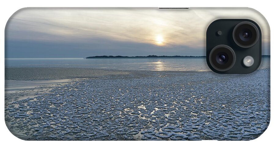 Coolest iPhone Case featuring the photograph The Coolest Lily Pad Ice - Lake Erie Sunset at Crystal Beach Waterfront by Georgia Mizuleva