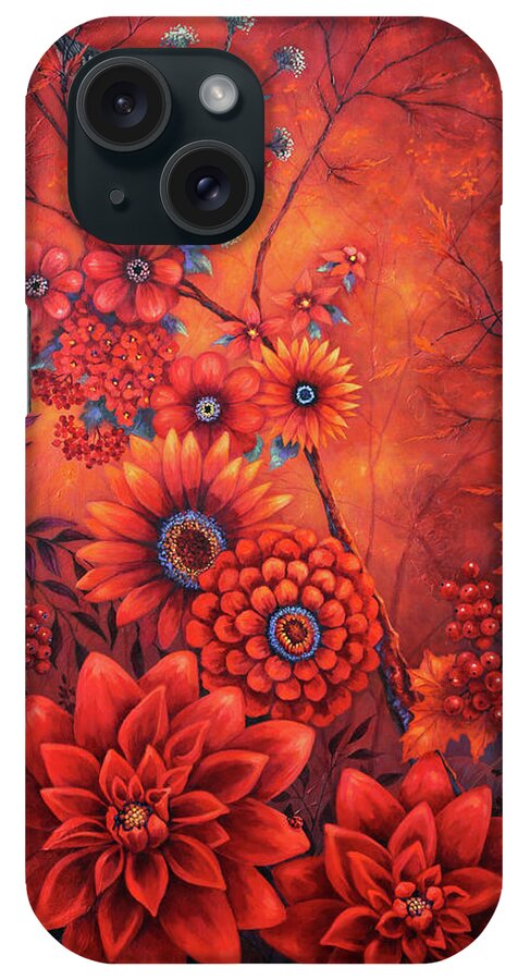 Red iPhone Case featuring the painting The Crimson Forest by Lucy West