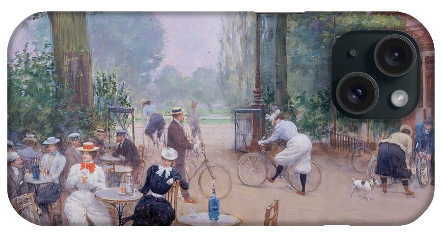 19th Century Painters iPhone Case featuring the painting The Cycle Chalet in the Bois de Boulogne by Jean Beraud