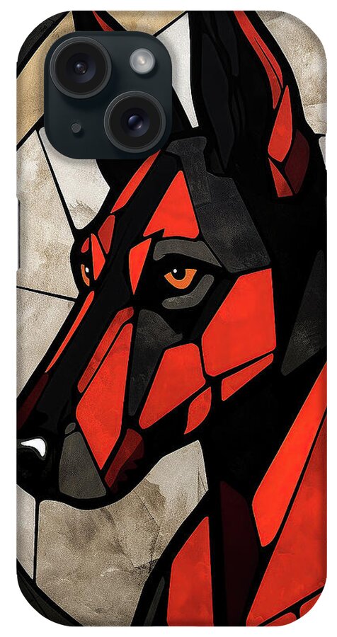 Doberman iPhone Case featuring the painting The Doberman Dog, Red and Black 004 - Ulises Dallaire by Ulises Dallaire