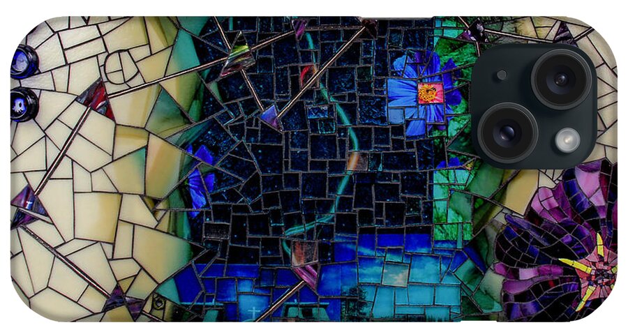 Mosaic iPhone Case featuring the glass art The Earthships have Landed by Cherie Bosela