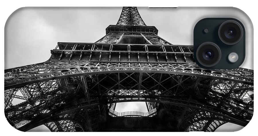 Eiffel Tower iPhone Case featuring the photograph The Eiffel Tower in Paris France Seen From Below in Black and White by Alexios Ntounas