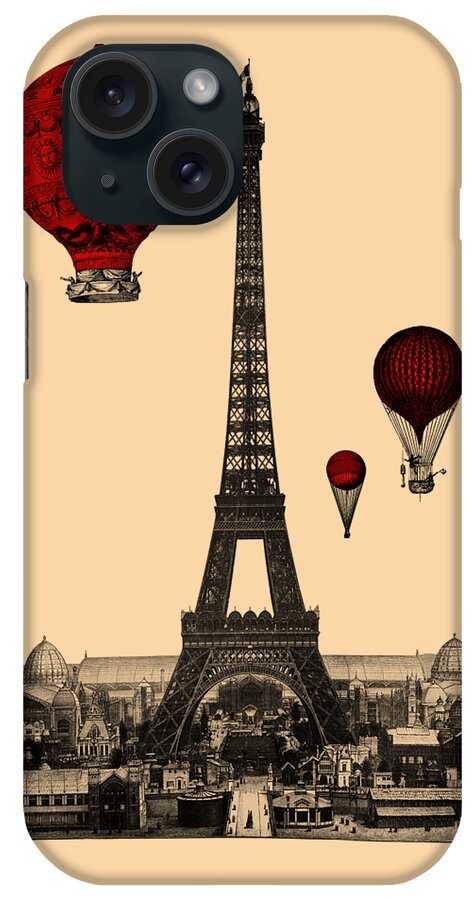 Eiffel iPhone Case featuring the digital art The Eiffel Tower With Red Balloons by Madame Memento